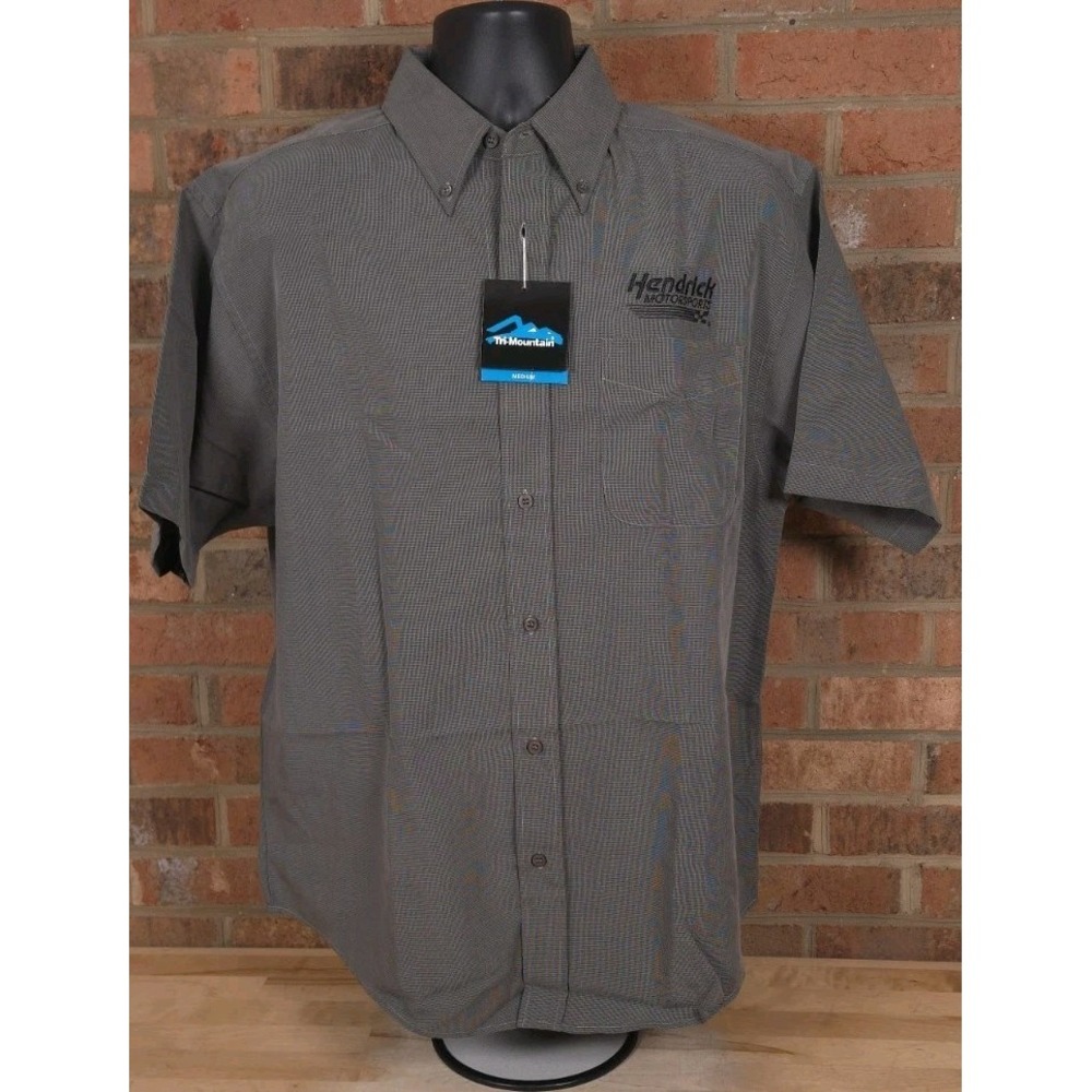 Hendrick Motorsports Nascar Short Sleeve Button Down Shirt Gray NEW